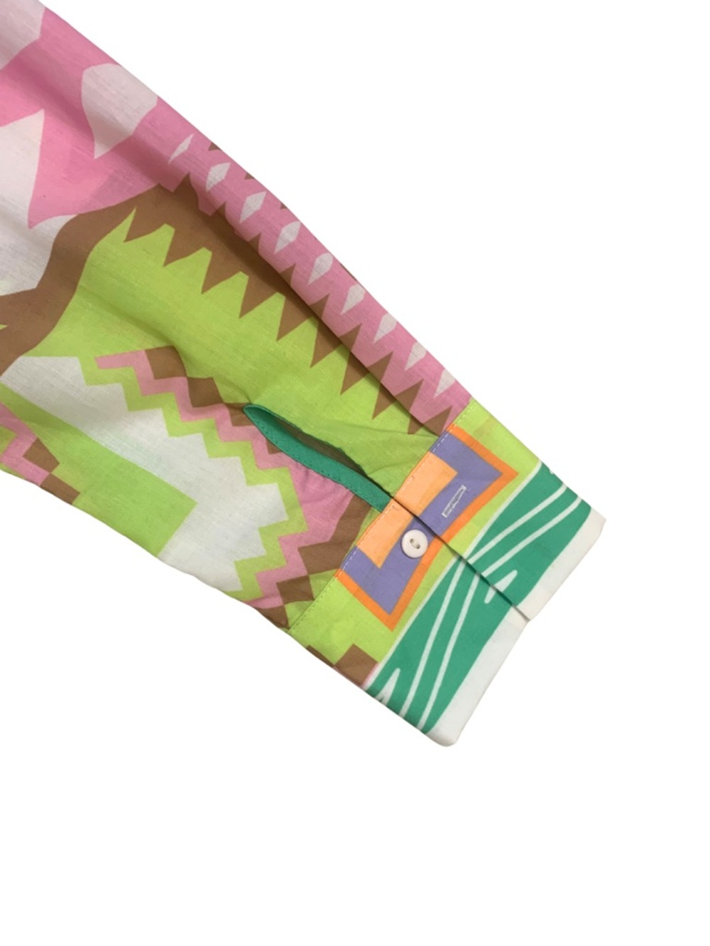 Colorful Pink Green Print Button Down Blouse Dopamine Maximalism Western Boho - Picture 10 of 12